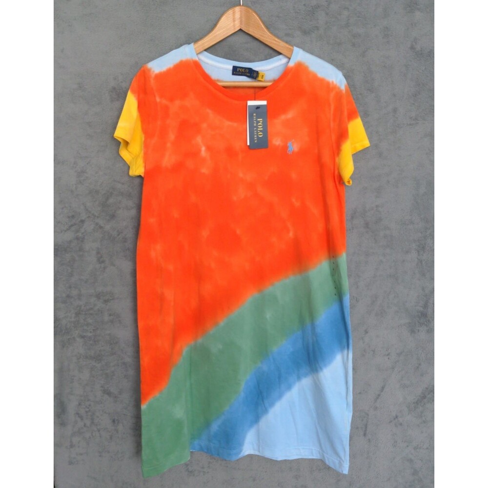 NWT Polo Ralph Lauren T-Shirt Dress Size Large Tie Dye Short Sleeve 100% Cotton